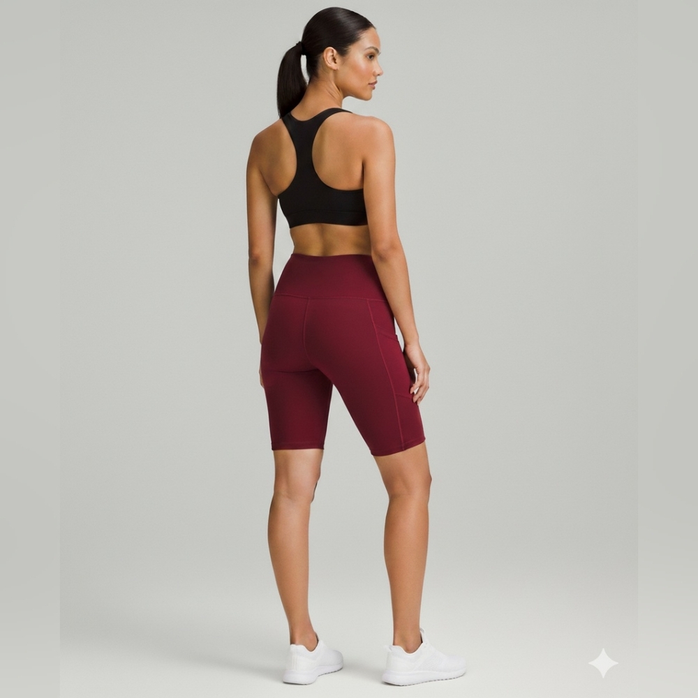 Women's NWOT Burgundy Red High Waisted Biker Shorts w/ Pockets Size Small - Picture 4 of 6
